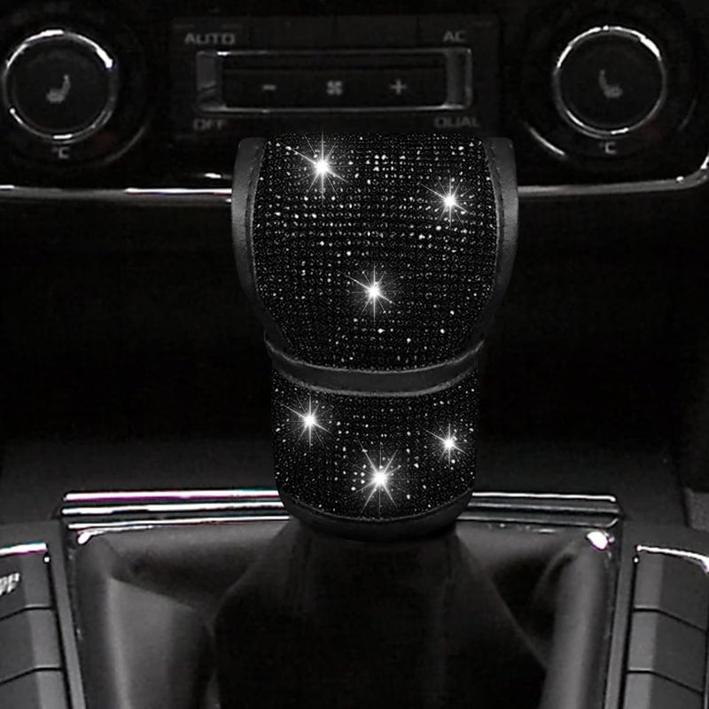 PACLVIO Bling Auto Gear Shift Knob Cover, Car Knob Gear Stick Protector, Auto Shift Gear Cover with Crystal Glitter Bling Rhinestones, Universal Vehicle Decoration Accessories for Women (Black) - Image 1
